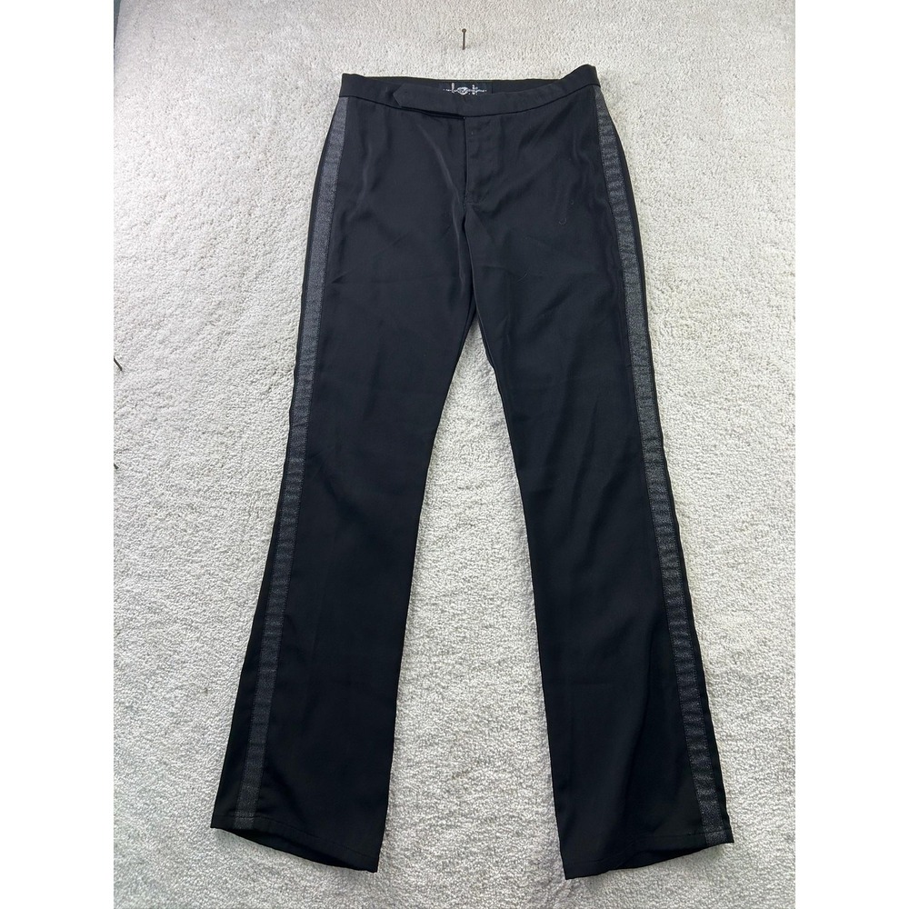 LOI Pants Womens 3 Black Straight Leg Tuxedo Stripe Polyester Stretch Dressy